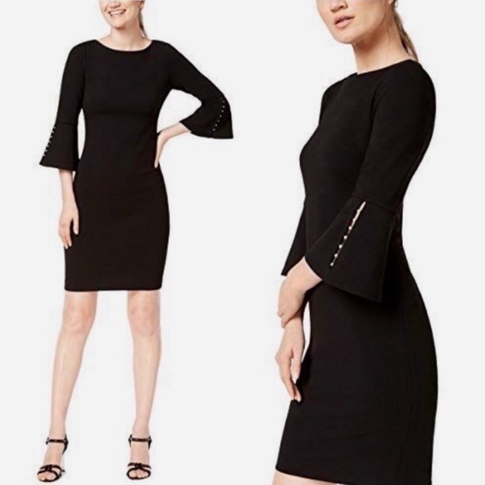 Calvin Klein Bell Sleeve Sheath Dress with Pearl accents